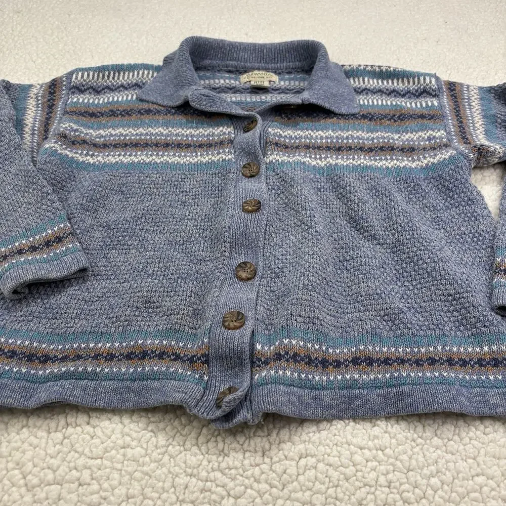 Vtg 90s St. Johns Bay Womens Petite Large Blue Fair Isle Nordic Sweater Cardigan